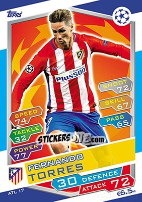 Sticker Fernando Torres - UEFA Champions League 2016-2017. Match Attax n. ATL17 - Topps