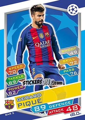 Sticker Gerard Piqué - UEFA Champions League 2016-2017. Match Attax n. FCB5 - Topps