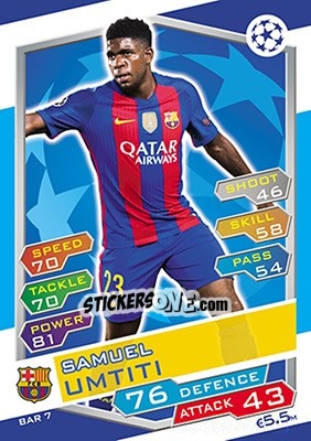 Sticker Samuel Umtiti - UEFA Champions League 2016-2017. Match Attax n. FCB7 - Topps