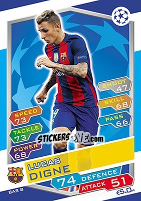 Sticker Lucas Digne - UEFA Champions League 2016-2017. Match Attax n. FCB8 - Topps