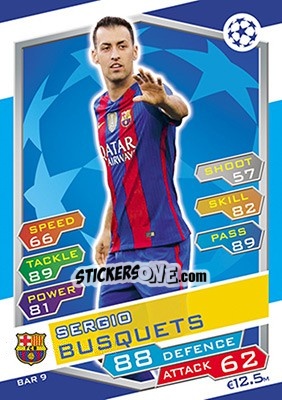 Sticker Sergio Busquets - UEFA Champions League 2016-2017. Match Attax n. FCB9 - Topps
