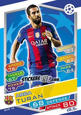 Sticker Arda Turan - UEFA Champions League 2016-2017. Match Attax n. FCB10 - Topps