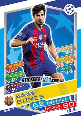 Sticker André Gomes - UEFA Champions League 2016-2017. Match Attax n. FCB13 - Topps