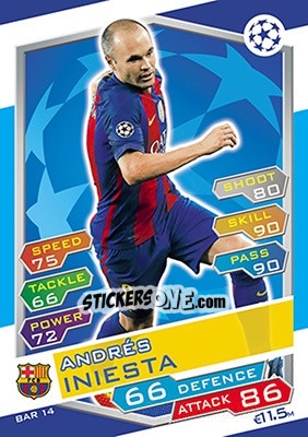 Sticker Andrés Iniesta - UEFA Champions League 2016-2017. Match Attax n. FCB14 - Topps
