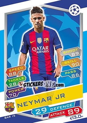 Sticker Neymar Jr - UEFA Champions League 2016-2017. Match Attax n. FCB15 - Topps