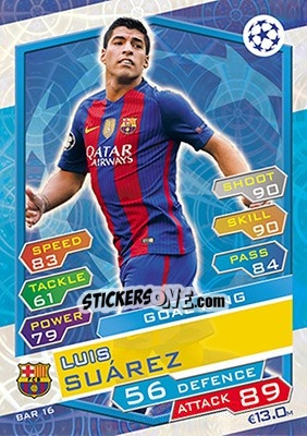 Sticker Luis Suárez - UEFA Champions League 2016-2017. Match Attax n. FCB16 - Topps