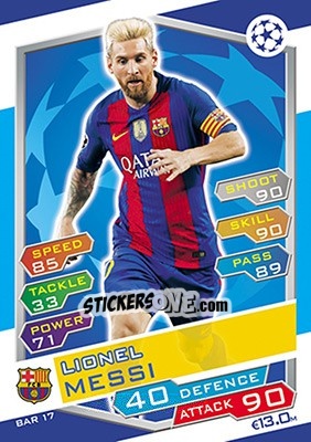 Sticker Lionel Messi - UEFA Champions League 2016-2017. Match Attax n. FCB17 - Topps