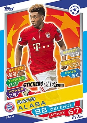 Sticker David Alaba - UEFA Champions League 2016-2017. Match Attax n. BAY4 - Topps