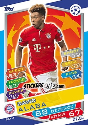 Cromo David Alaba - UEFA Champions League 2016-2017. Match Attax - Topps