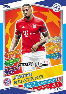 Sticker Jérôme Boateng - UEFA Champions League 2016-2017. Match Attax n. BAY6 - Topps