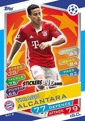 Sticker Thiago Alcántara - UEFA Champions League 2016-2017. Match Attax n. BAY8 - Topps