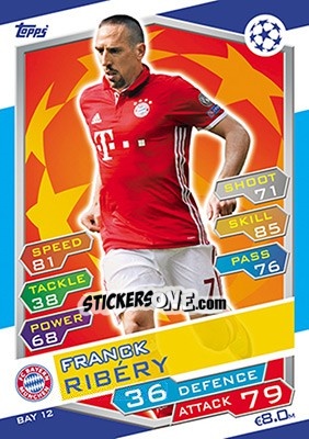 Sticker Franck Ribéry - UEFA Champions League 2016-2017. Match Attax n. BAY12 - Topps