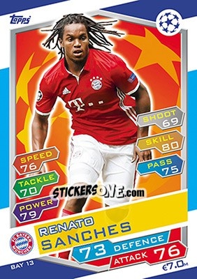 Sticker Renato Sanches - UEFA Champions League 2016-2017. Match Attax n. BAY13 - Topps