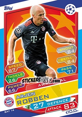 Sticker Arjen Robben - UEFA Champions League 2016-2017. Match Attax n. BAY14 - Topps