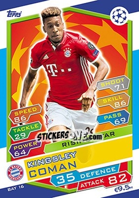 Sticker Kingsley Coman - UEFA Champions League 2016-2017. Match Attax n. BAY16 - Topps