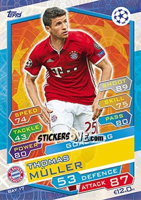 Sticker Thomas Müller - UEFA Champions League 2016-2017. Match Attax n. BAY17 - Topps