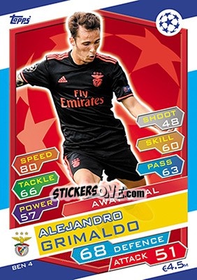 Sticker Alejandro Grimaldo - UEFA Champions League 2016-2017. Match Attax - Topps