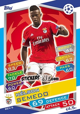 Sticker Nélson Semedo - UEFA Champions League 2016-2017. Match Attax n. BEN6 - Topps
