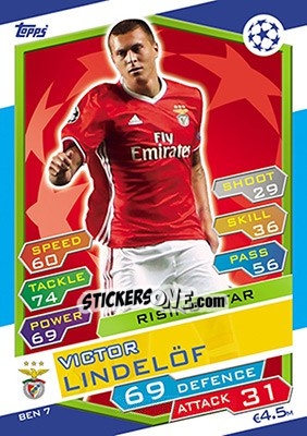 Sticker Victor Lindelöf - UEFA Champions League 2016-2017. Match Attax n. BEN7 - Topps