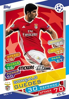 Sticker Gonçalo Guedes - UEFA Champions League 2016-2017. Match Attax n. BEN12 - Topps