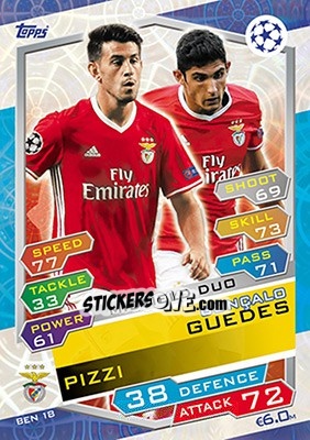 Sticker Pizzi / Gonçalo Guedes - UEFA Champions League 2016-2017. Match Attax n. BEN18 - Topps