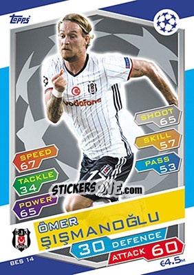 Figurina Ömer Sişmanoğlu - UEFA Champions League 2016-2017. Match Attax - Topps