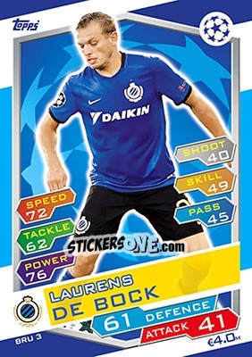 Sticker Laurens De Bock - UEFA Champions League 2016-2017. Match Attax - Topps