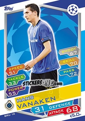 Sticker Hans Vanaken - UEFA Champions League 2016-2017. Match Attax n. BRU10 - Topps