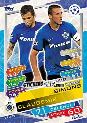 Sticker Claudemir / Timmy Simons - UEFA Champions League 2016-2017. Match Attax - Topps