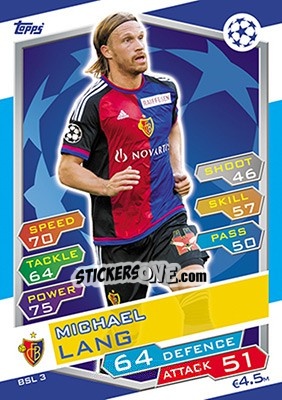 Sticker Michael Lang - UEFA Champions League 2016-2017. Match Attax n. BSL3 - Topps