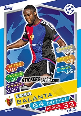 Sticker Eder Balanta - UEFA Champions League 2016-2017. Match Attax n. BSL7 - Topps