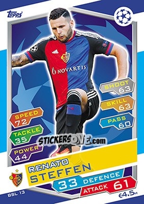 Sticker Renato Steffen - UEFA Champions League 2016-2017. Match Attax n. BSL13 - Topps