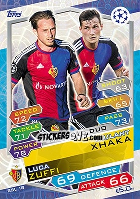 Figurina Luca Zuffi / Taulant Xhaka - UEFA Champions League 2016-2017. Match Attax - Topps