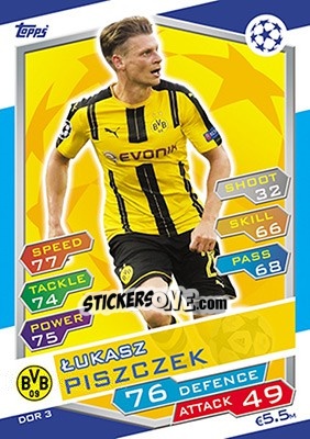 Sticker Lukasz Piszczek - UEFA Champions League 2016-2017. Match Attax n. DOR3 - Topps