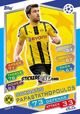 Sticker Sokratis Papastathopoulos - UEFA Champions League 2016-2017. Match Attax - Topps