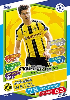 Sticker Julian Weigl - UEFA Champions League 2016-2017. Match Attax - Topps