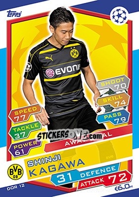 Sticker Shinji Kagawa - UEFA Champions League 2016-2017. Match Attax n. DOR12 - Topps