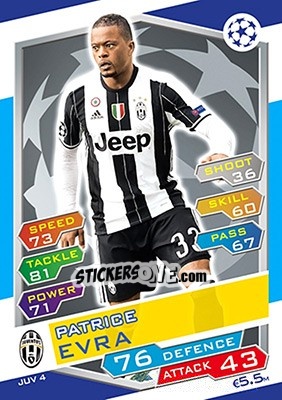 Sticker Patrice Evra - UEFA Champions League 2016-2017. Match Attax n. JUV4 - Topps