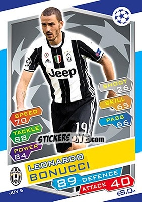 Sticker Leonardo Bonucci - UEFA Champions League 2016-2017. Match Attax n. JUV5 - Topps