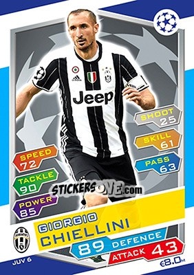 Sticker Giorgio Chiellini - UEFA Champions League 2016-2017. Match Attax n. JUV6 - Topps
