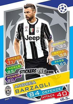 Sticker Andrea Barzagli - UEFA Champions League 2016-2017. Match Attax n. JUV7 - Topps