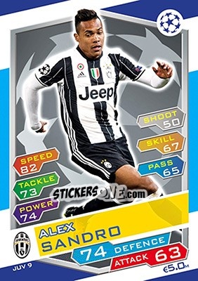 Sticker Alex Sandro - UEFA Champions League 2016-2017. Match Attax n. JUV9 - Topps