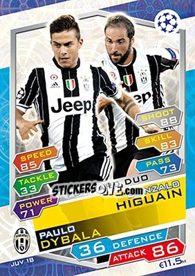 Sticker Paulo Dybala / Gonzalo Higuaín - UEFA Champions League 2016-2017. Match Attax n. JUV18 - Topps