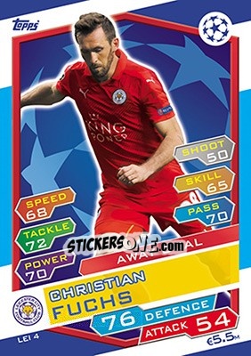 Sticker Christian Fuchs - UEFA Champions League 2016-2017. Match Attax n. LEI4 - Topps