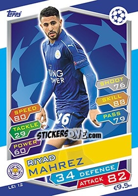 Sticker Riyad Mahrez - UEFA Champions League 2016-2017. Match Attax n. LEI12 - Topps