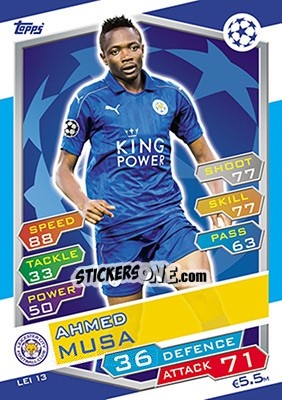 Sticker Ahmed Musa - UEFA Champions League 2016-2017. Match Attax n. LEI13 - Topps