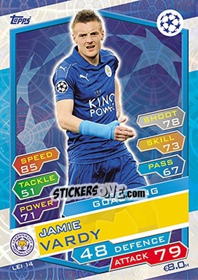 Sticker Jamie Vardy - UEFA Champions League 2016-2017. Match Attax n. LEI14 - Topps