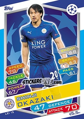 Sticker Shinji Okazaki - UEFA Champions League 2016-2017. Match Attax n. LEI15 - Topps
