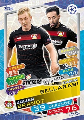Sticker Julian Brandt / Karim Bellarabi - UEFA Champions League 2016-2017. Match Attax n. LEV18 - Topps