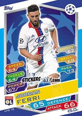Sticker Jordan Ferri - UEFA Champions League 2016-2017. Match Attax n. LYO10 - Topps